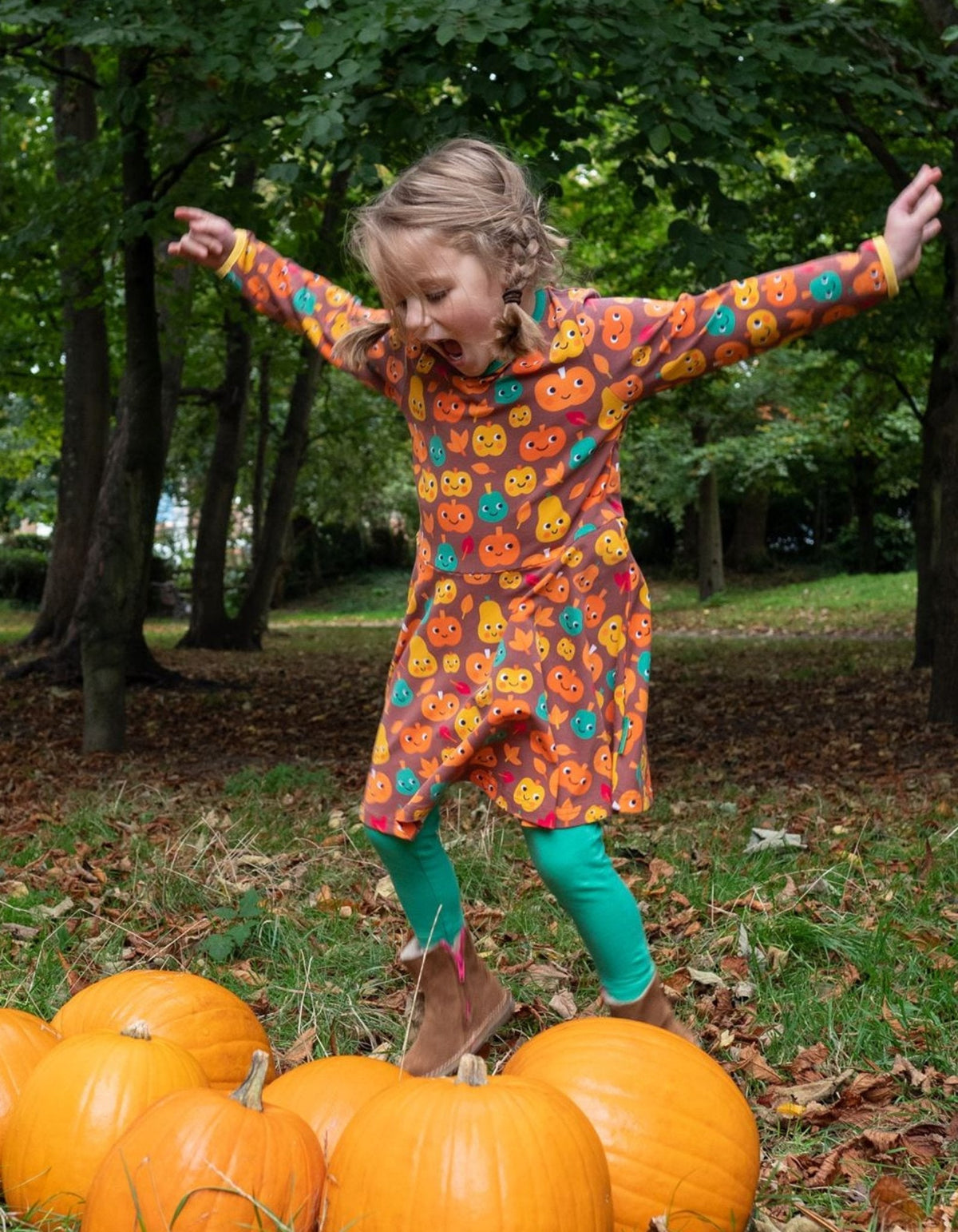 Toby Tiger Organic Pumpkin Print Long-Sleeved Skater Dress - Baby&More