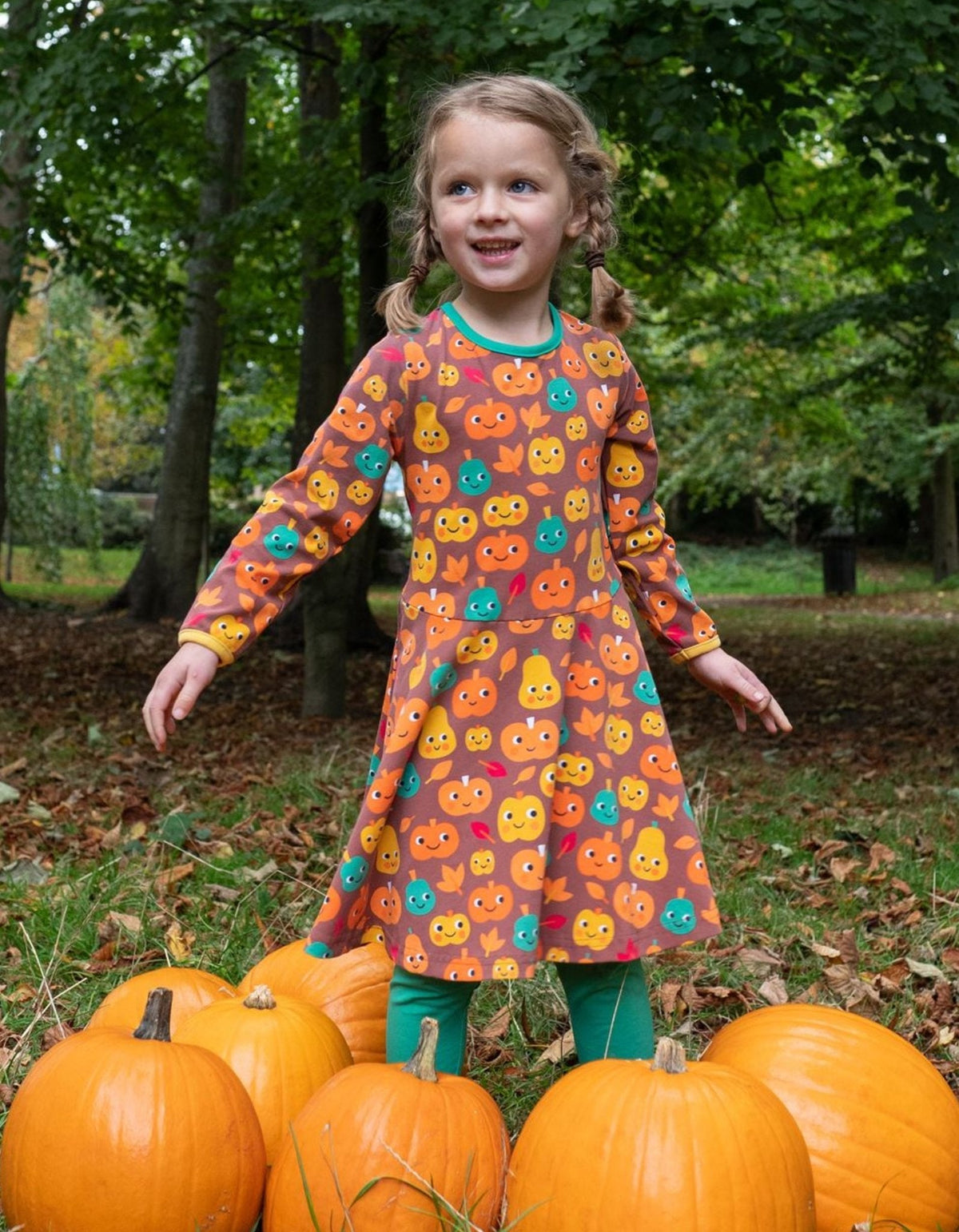 Toby Tiger Organic Pumpkin Print Long-Sleeved Skater Dress - Baby&More