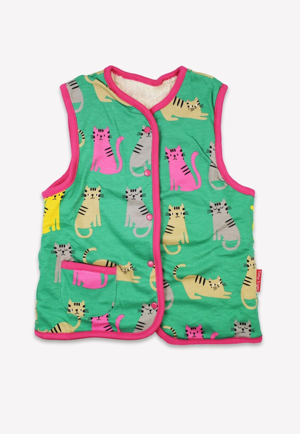 Toby Tiger Organic Reversible Gilet - Kitten Print - Baby&More