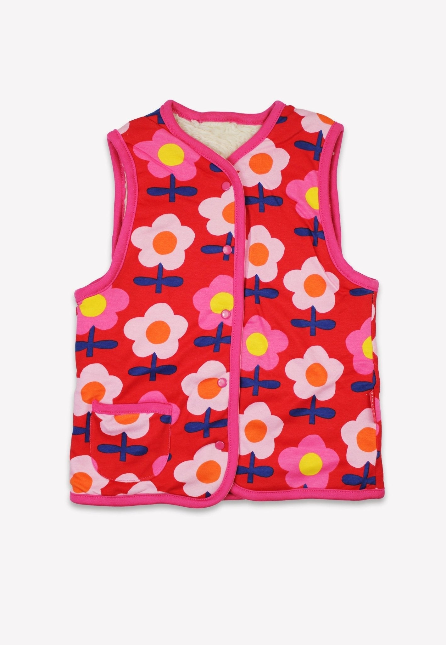 Toby Tiger Organic Reversible Gilet - Pink Flower Print - Baby&More