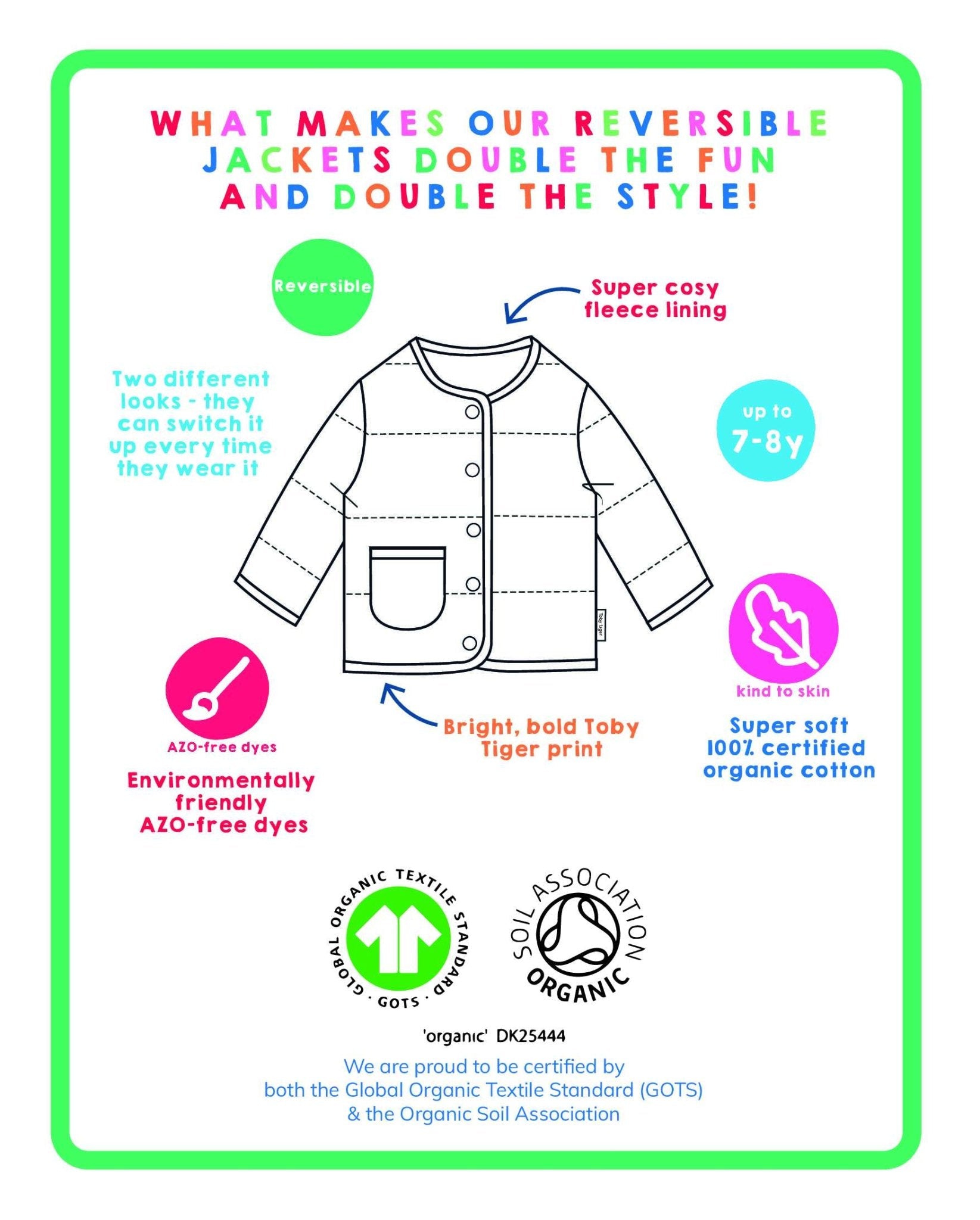 Toby Tiger Organic Reversible Jacket - Kitten Print - Baby&More