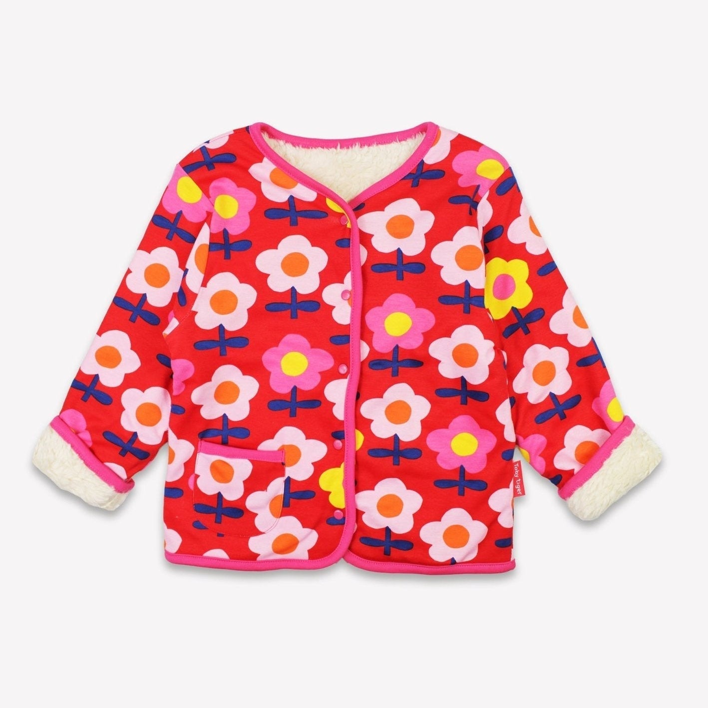 Toby Tiger Organic Reversible Jacket - Pink Flower Print - Baby&More