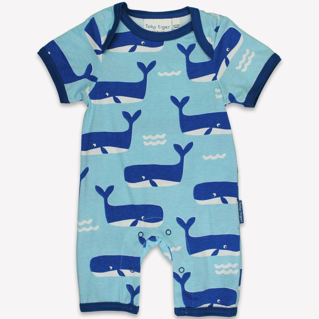 Toby Tiger Organic Romper Suit - Whale Waves Print - Baby&More
