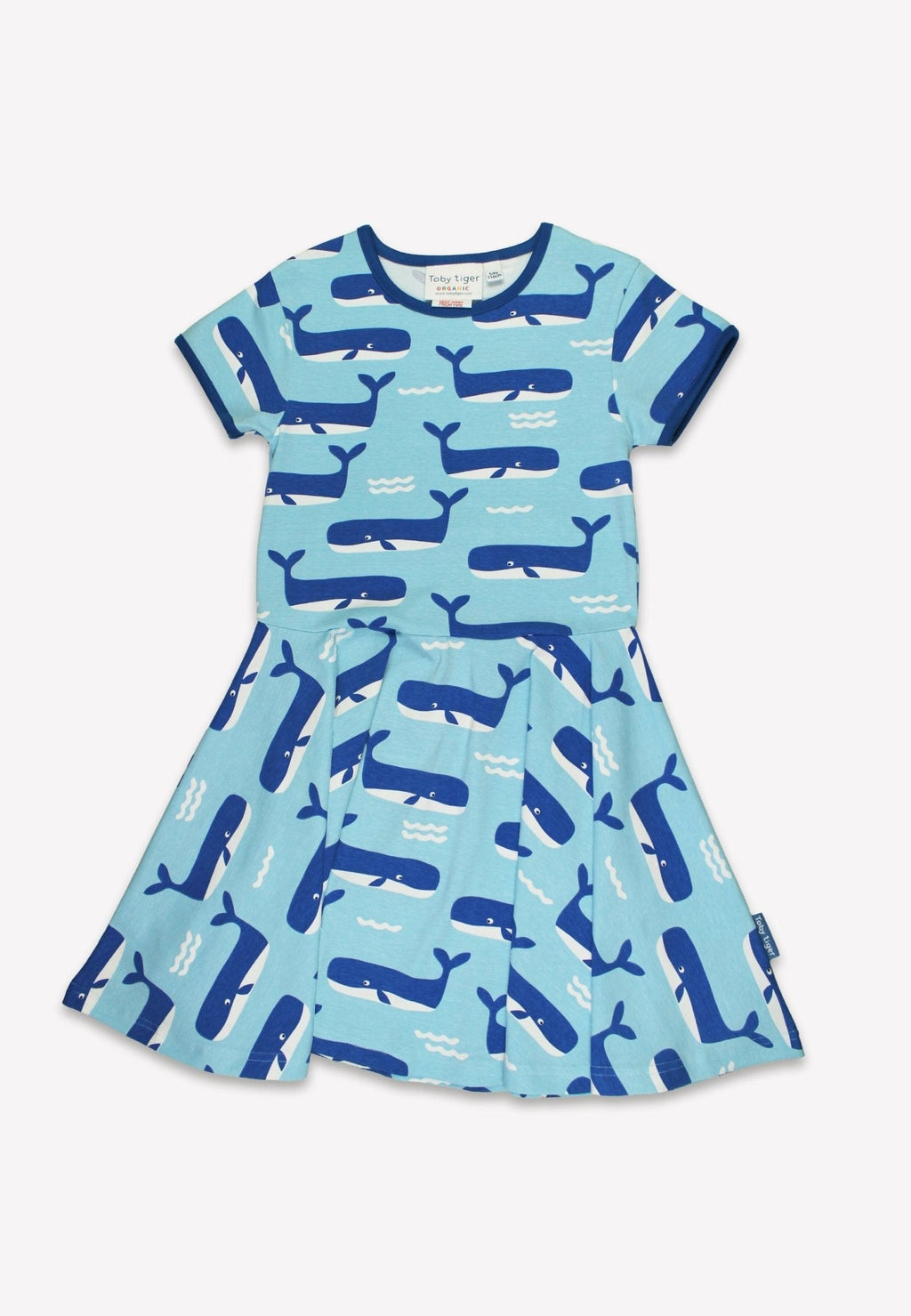 Toby Tiger Organic Short Sleeved Skater Dress - Whale Waves Print - Baby&More
