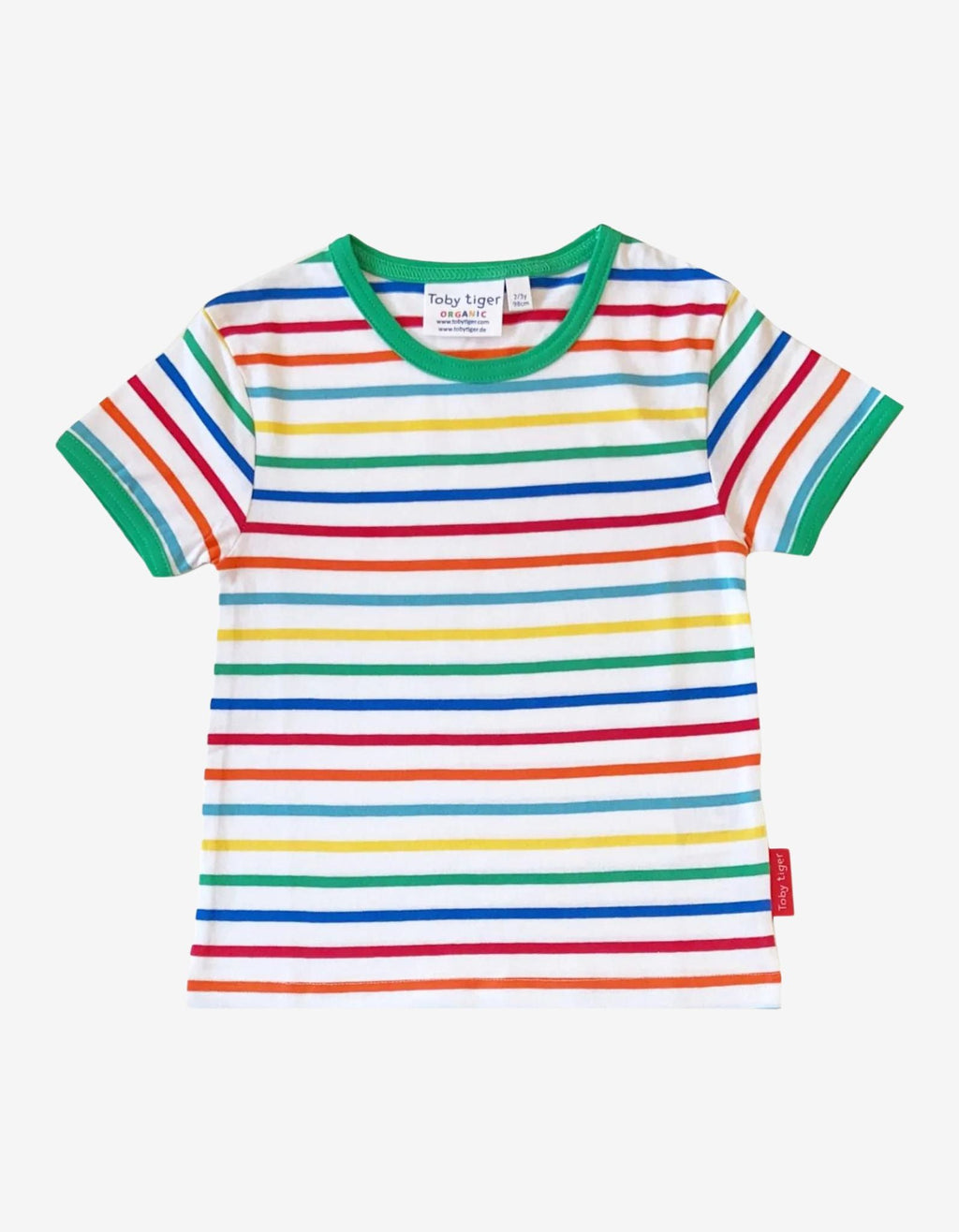 Toby Tiger Organic Short-Sleeved T-Shirt - Green Rainbow Stripe Print - Baby&More