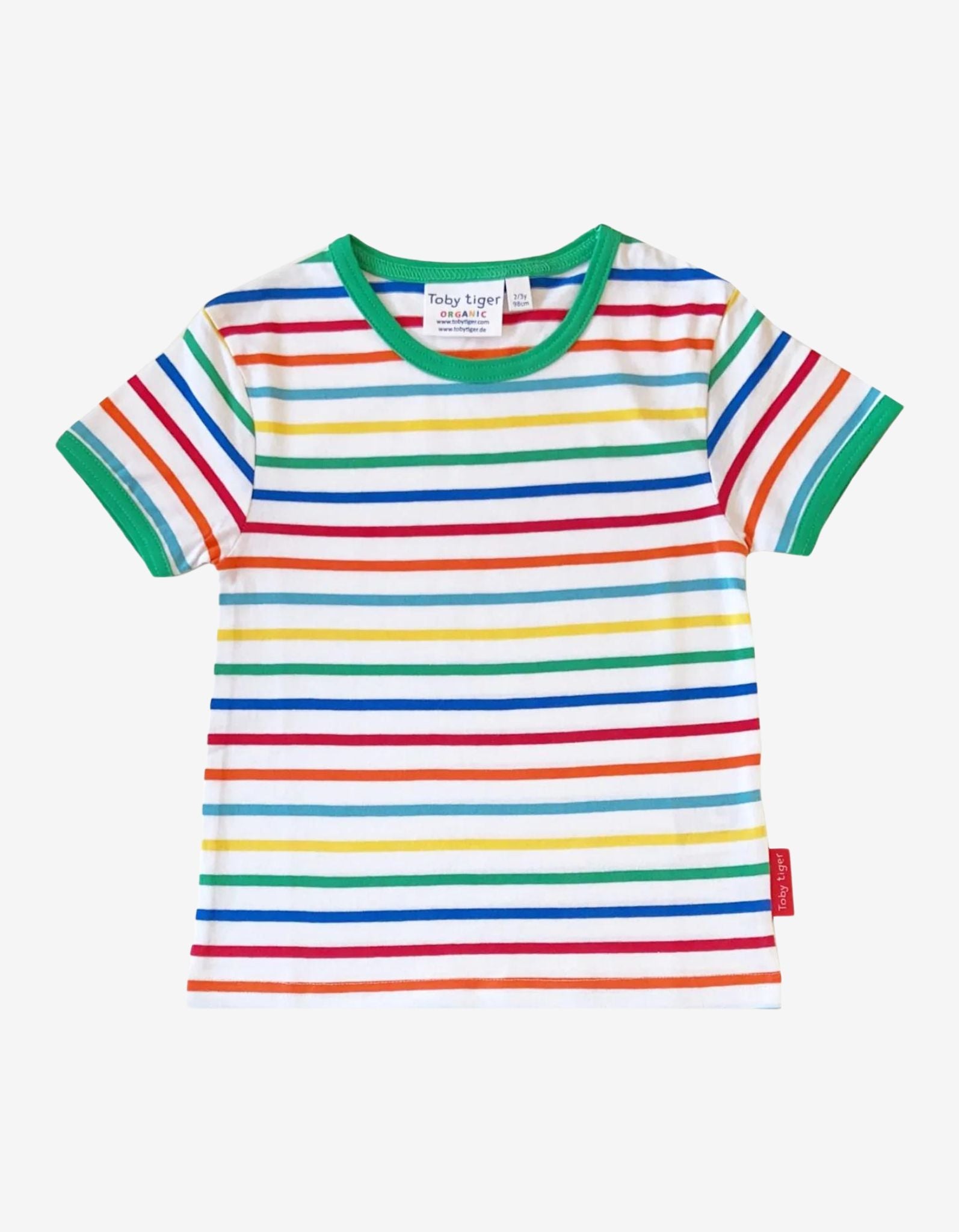Toby Tiger Organic Short-Sleeved T-Shirt - Green Rainbow Stripe Print - Baby&More