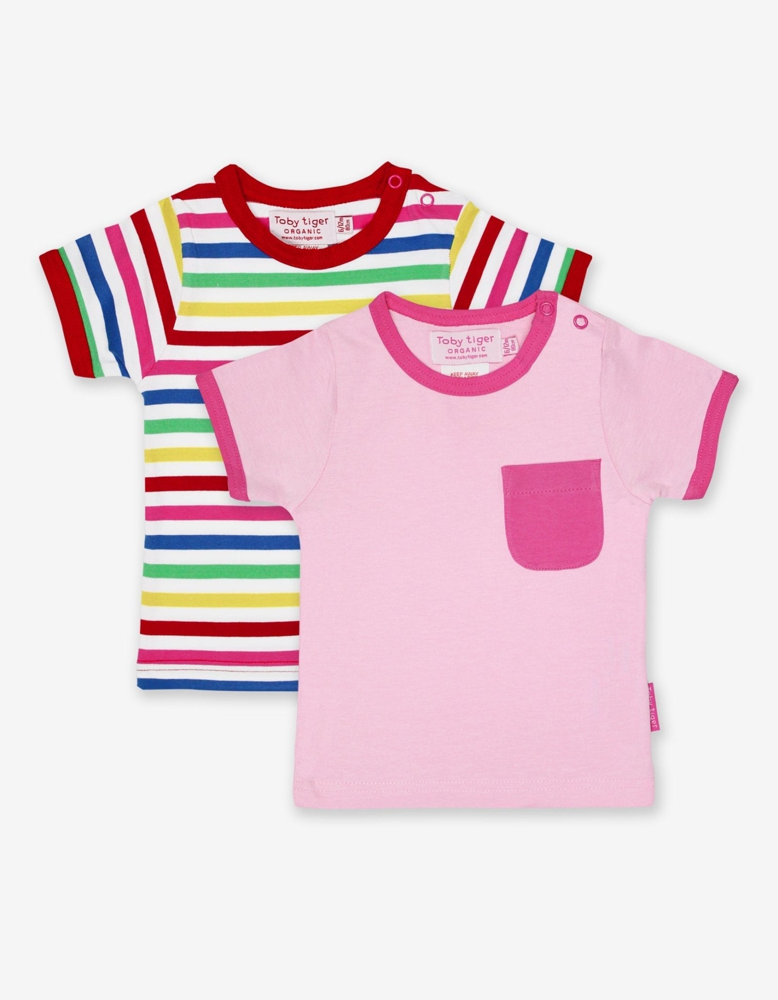 Toby Tiger Organic Short-Sleeved T-Shirt - Pink Multi Stripe - 2 Pack - Baby&More