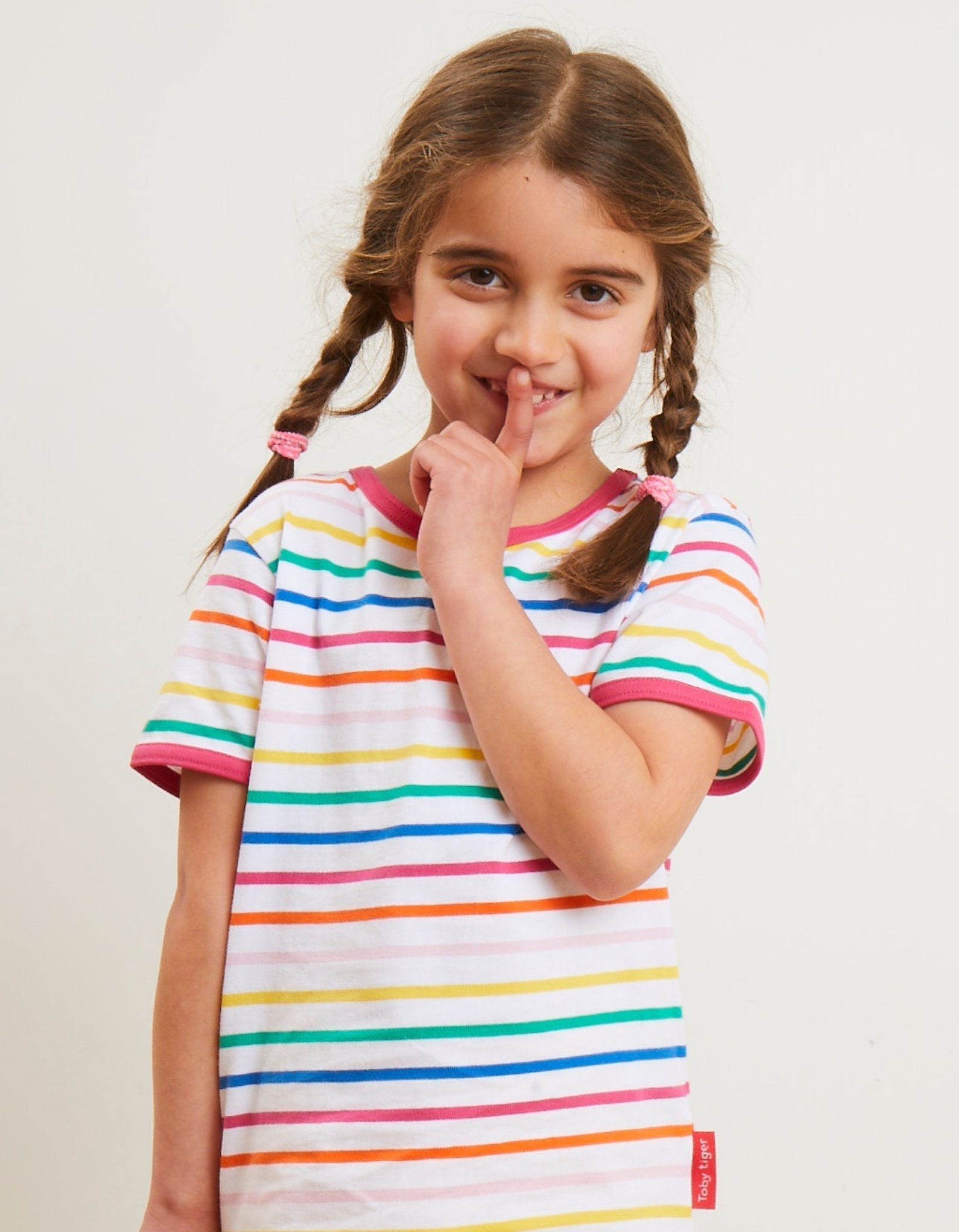 Toby Tiger Organic Short-Sleeved T-Shirt - Pink Rainbow Stripe Print - Baby&More