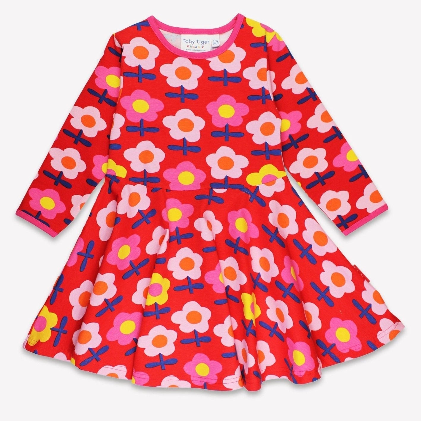 Toby Tiger Organic Skater Dress - Pink Flower Print - Baby&More