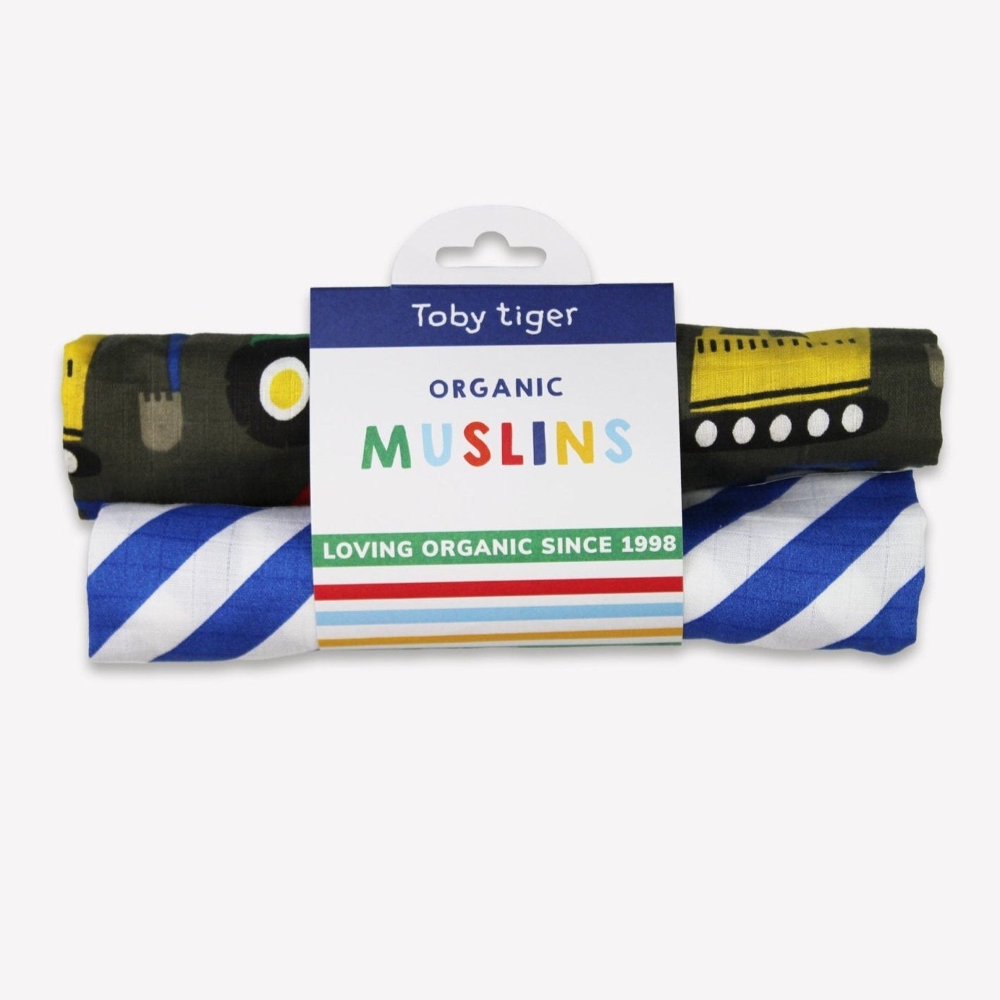 Toby Tiger Organic Transport Print Muslin 2 Pack - Baby&More