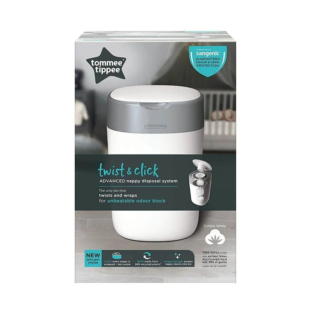 Tommee Tippee Twist & Click Nappy Disposal Tub - White - Baby&More