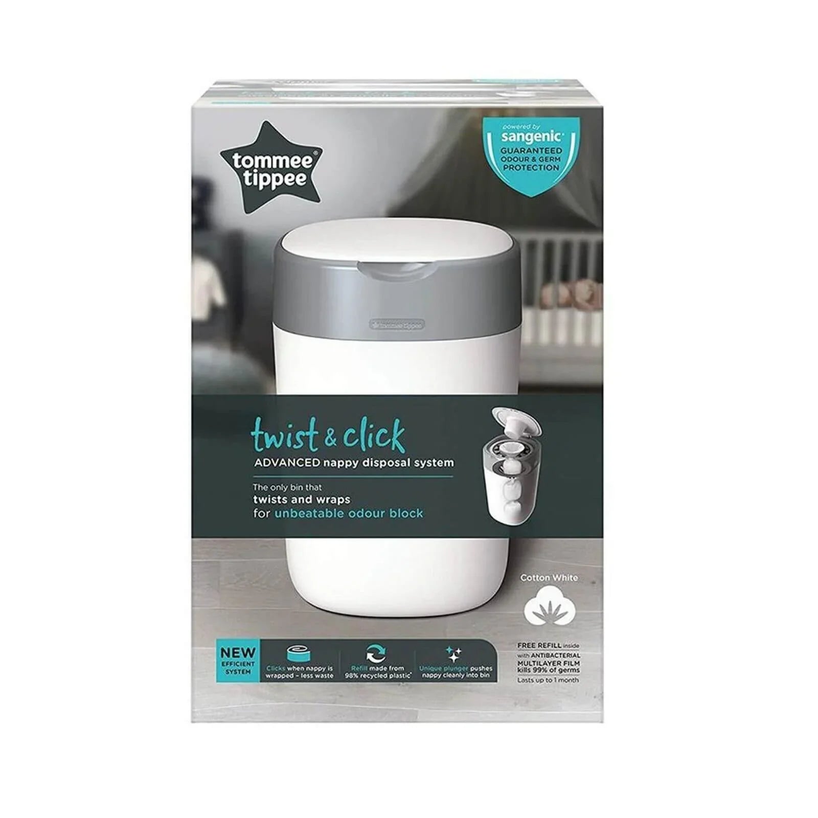 Tommee Tippee Twist & Click Nappy Disposal Tub - White - Baby&More
