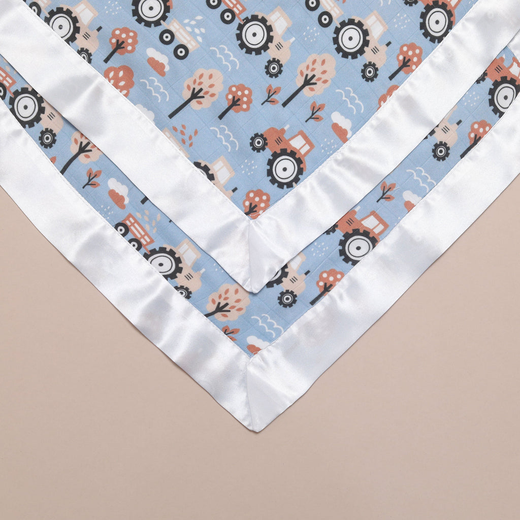 Bullabaloo Tractor Comforter Blanket -  White Satin - 2 Pack