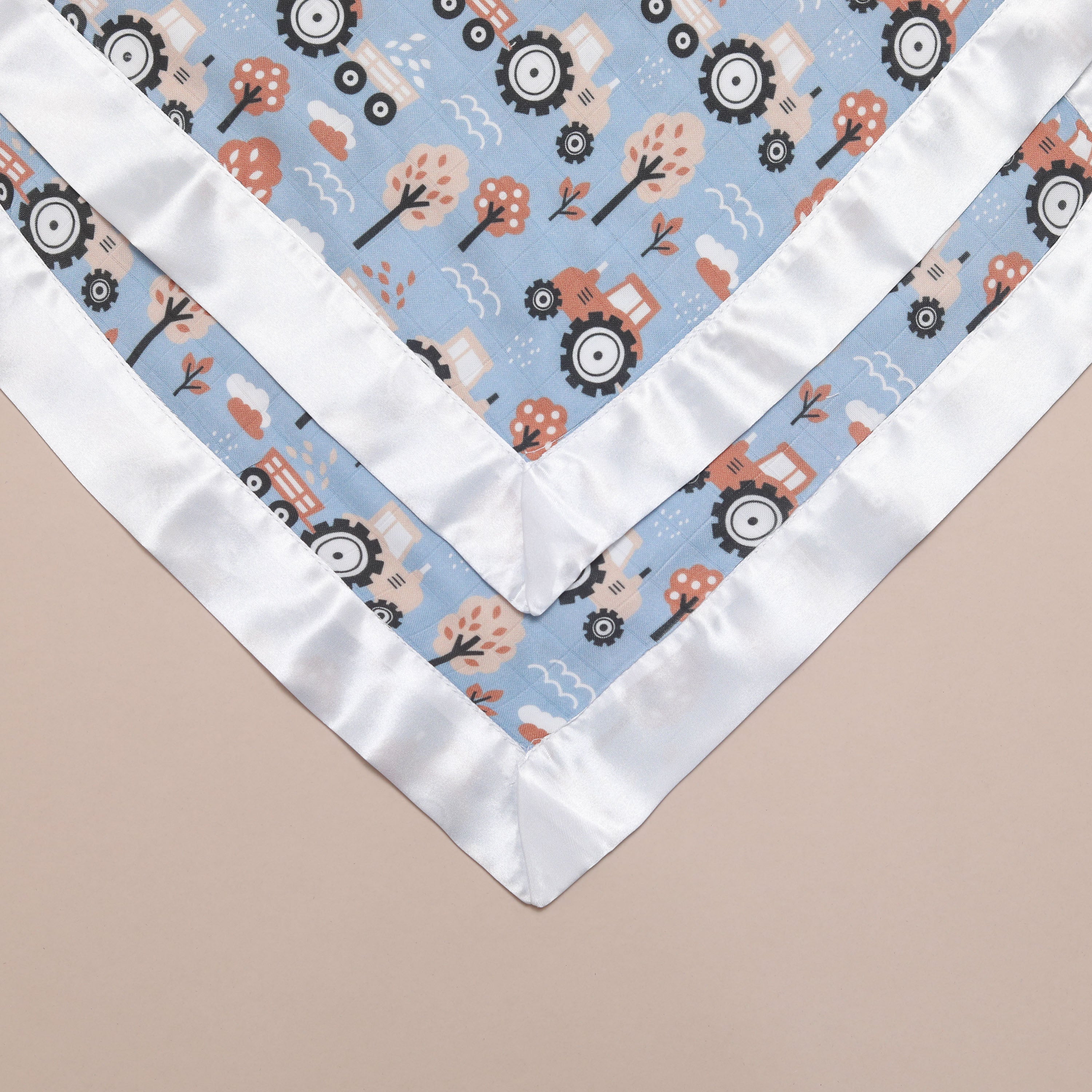 Bullabaloo Tractor Comforter Blanket -  White Satin - 2 Pack