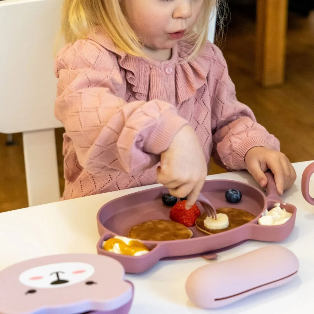 TUM TUM Silicone Weaning Bowl & Spoon Set Betsy Bear - Pink - Baby&More