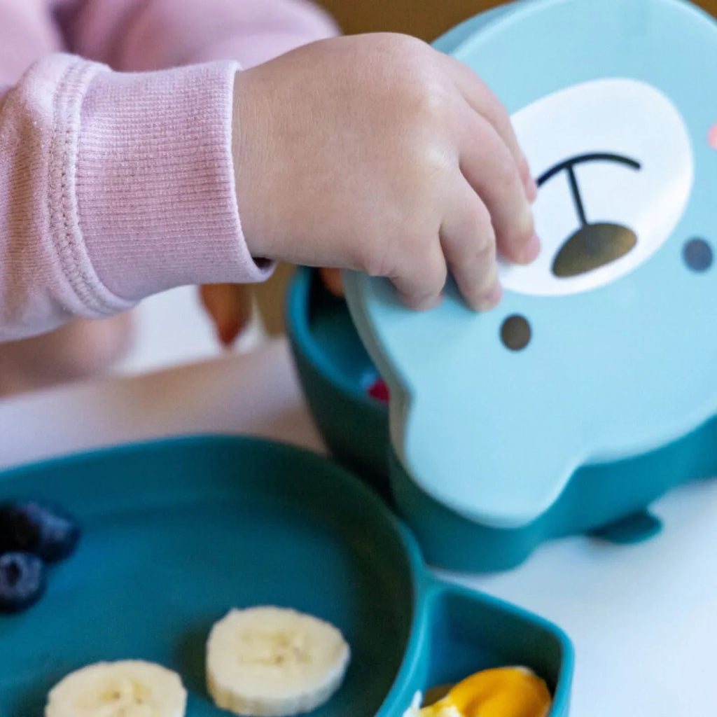 TUM TUM Silicone Weaning Bowl & Spoon Set Boris Bear - Blue - Baby&More