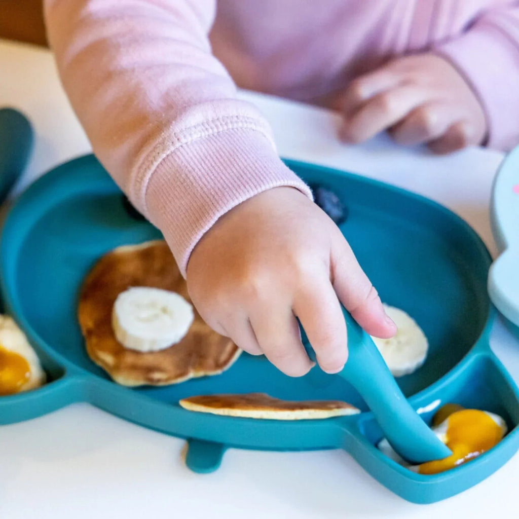 TUM TUM Silicone Weaning Bowl & Spoon Set Boris Bear - Blue - Baby&More