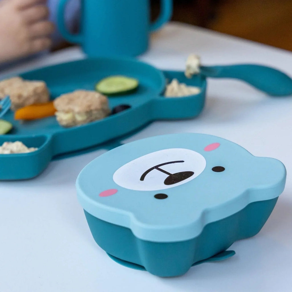 TUM TUM Silicone Weaning Bowl & Spoon Set Boris Bear - Blue - Baby&More