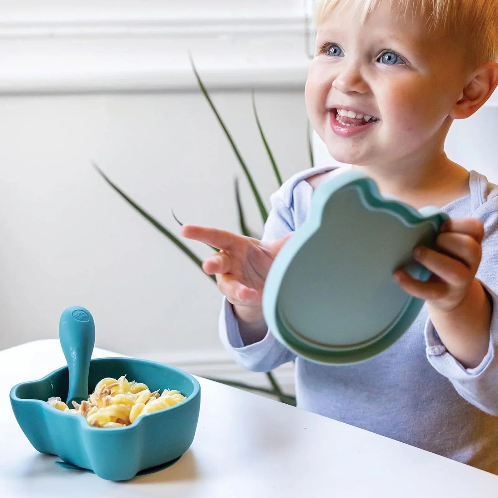 TUM TUM Silicone Weaning Bowl & Spoon Set Boris Bear - Blue - Baby&More
