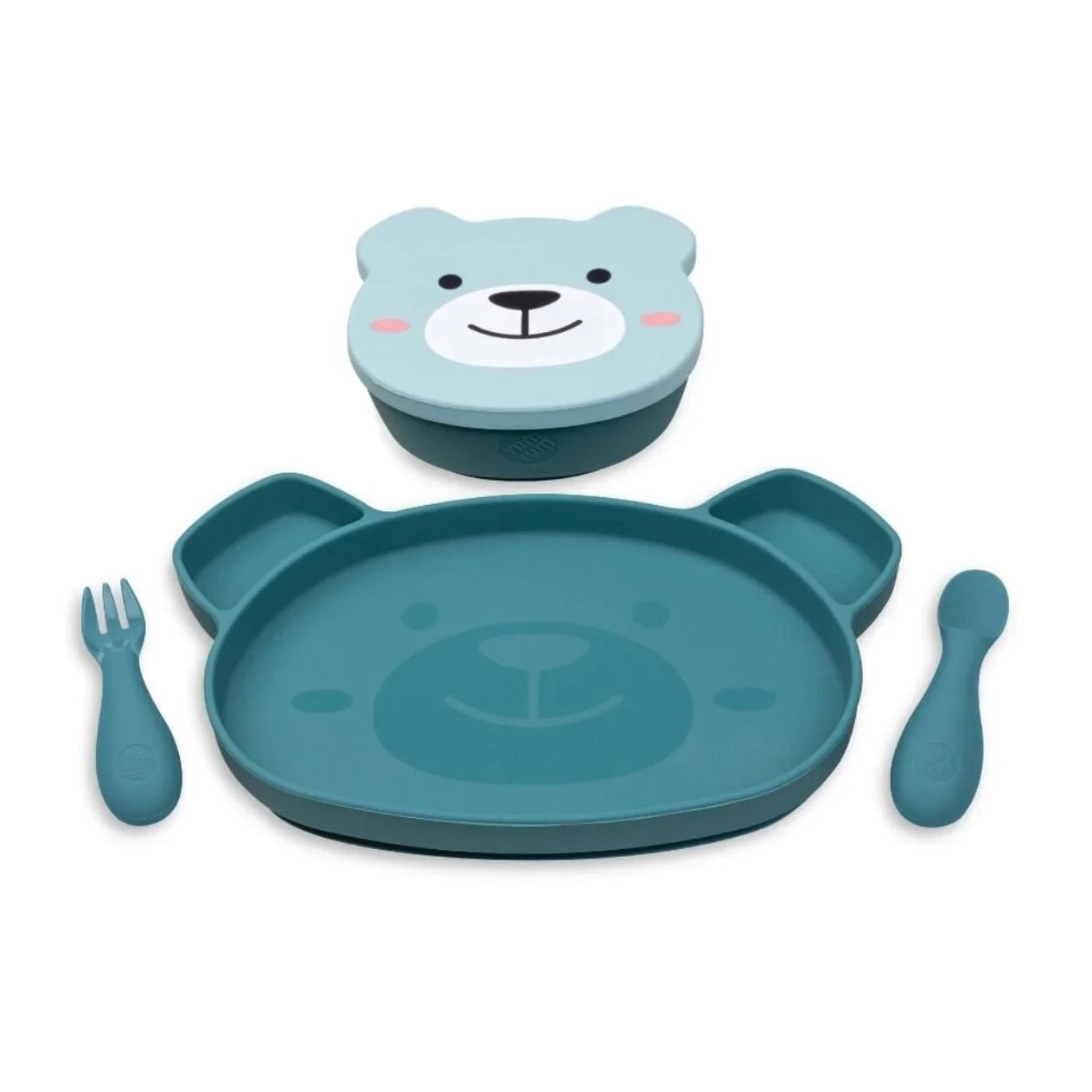 TUM TUM Silicone Weaning Bowl & Spoon Set Boris Bear - Blue - Baby&More