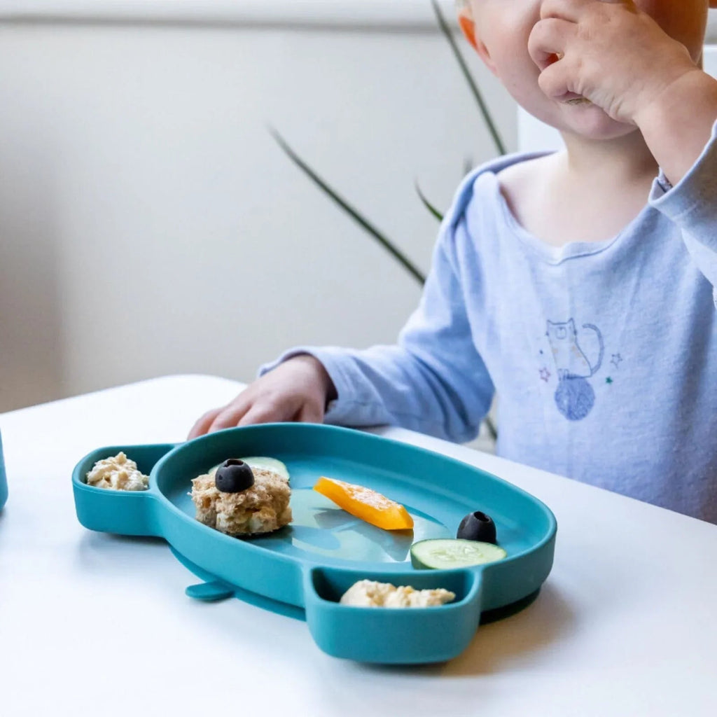 TUM TUM Silicone Weaning Bowl & Spoon Set Boris Bear - Blue - Baby&More
