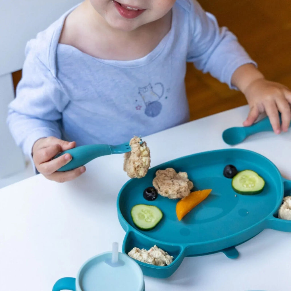 TUM TUM Silicone Weaning Bowl & Spoon Set Boris Bear - Blue - Baby&More