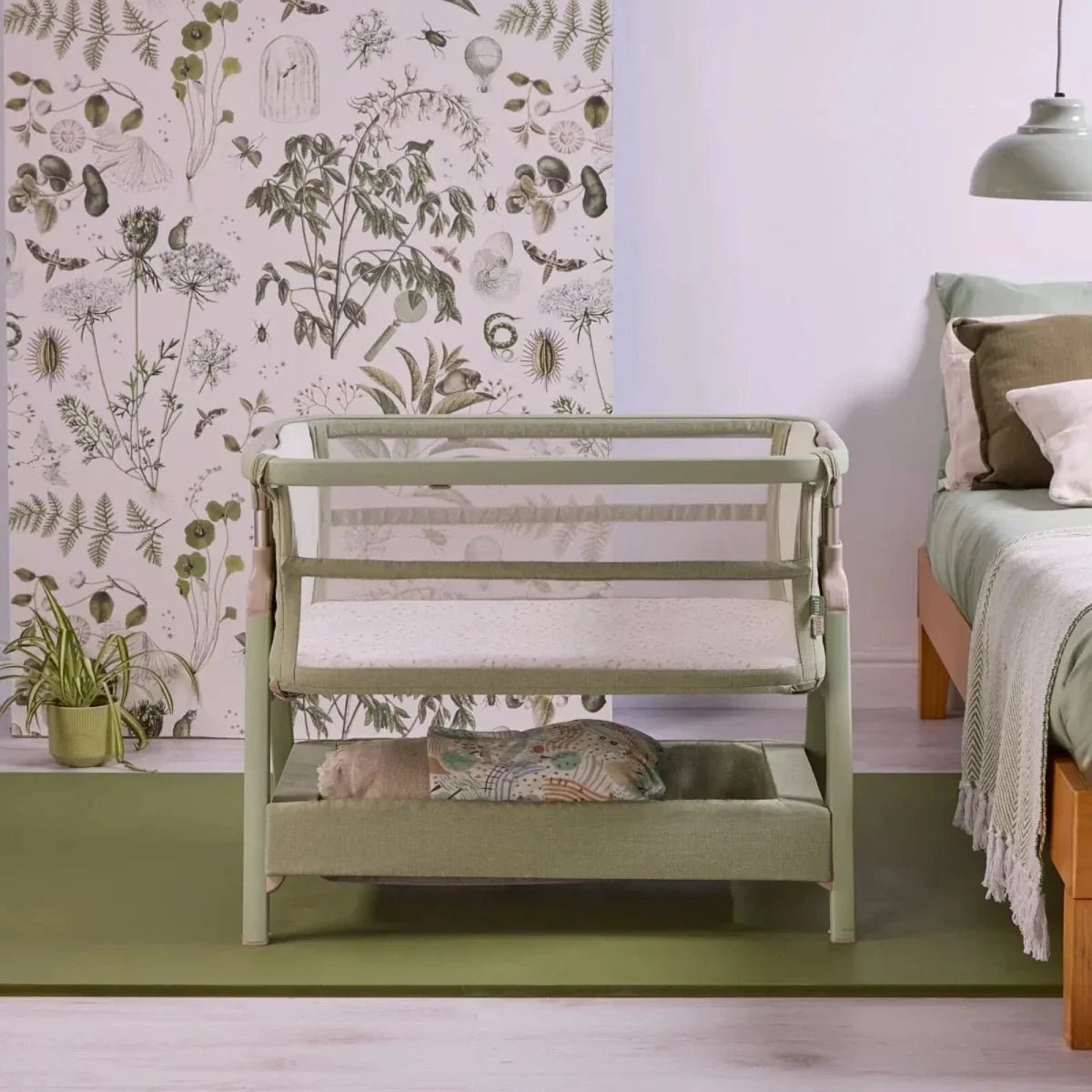 Tutti Bambini CoZee Zen Bedside Crib - Eucalyptus - Baby&More