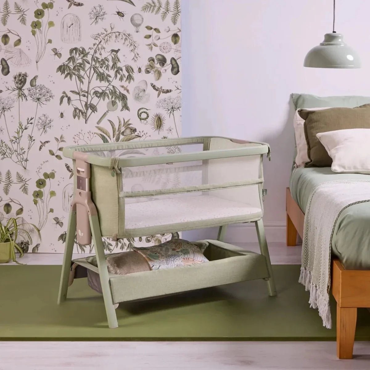 Tutti Bambini CoZee Zen Bedside Crib - Eucalyptus - Baby&More