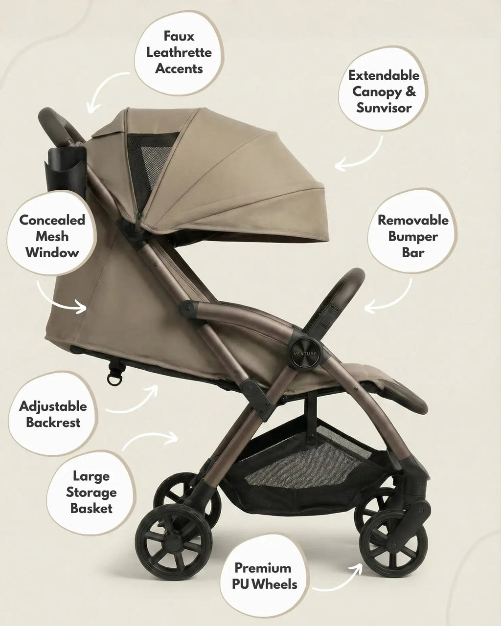 Venture Avio Compact Travel Baby Stroller - Truffle - Baby&More