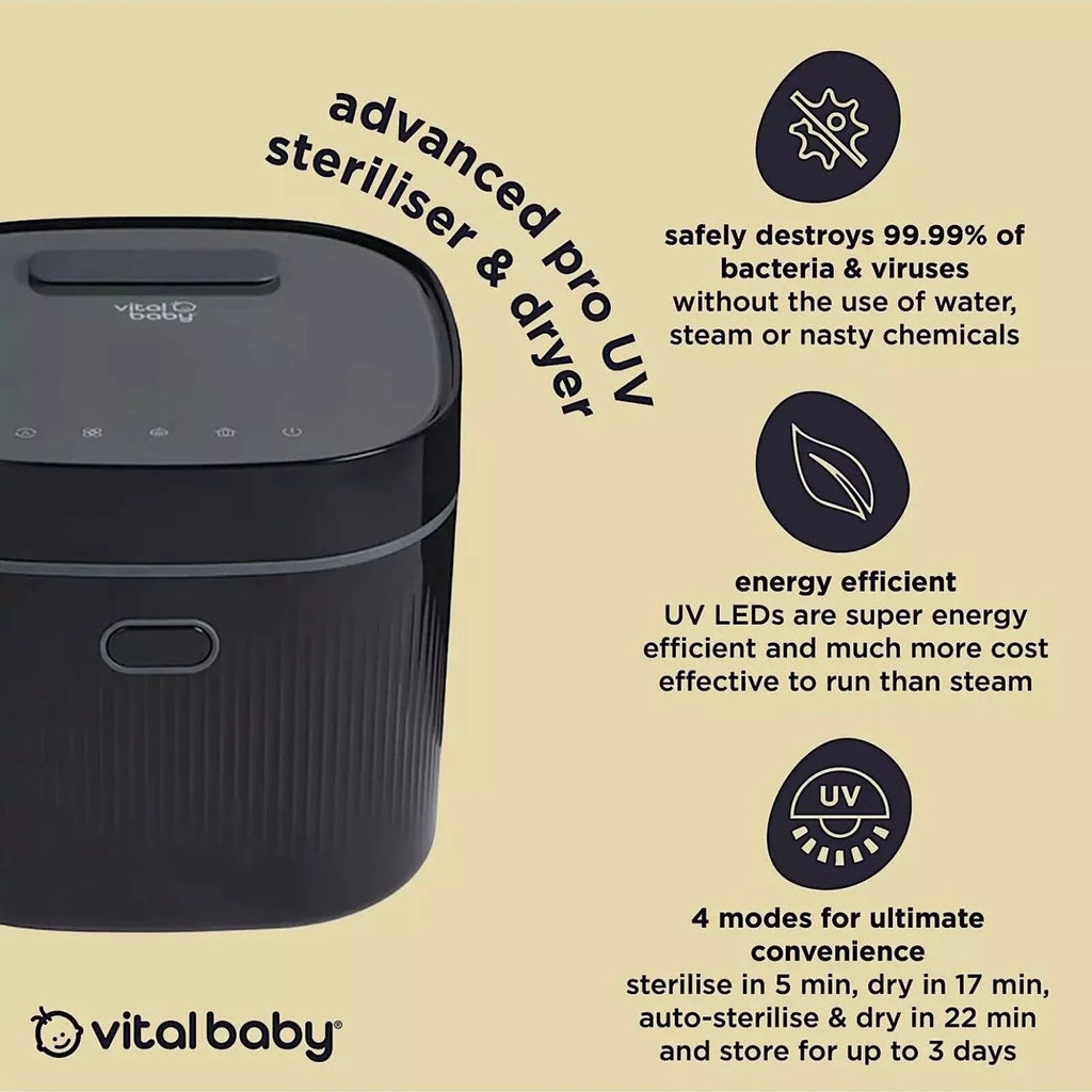 Vital Baby Advanced Pro UV Steriliser & Dryer (3rd Gen) - Black - Baby&More