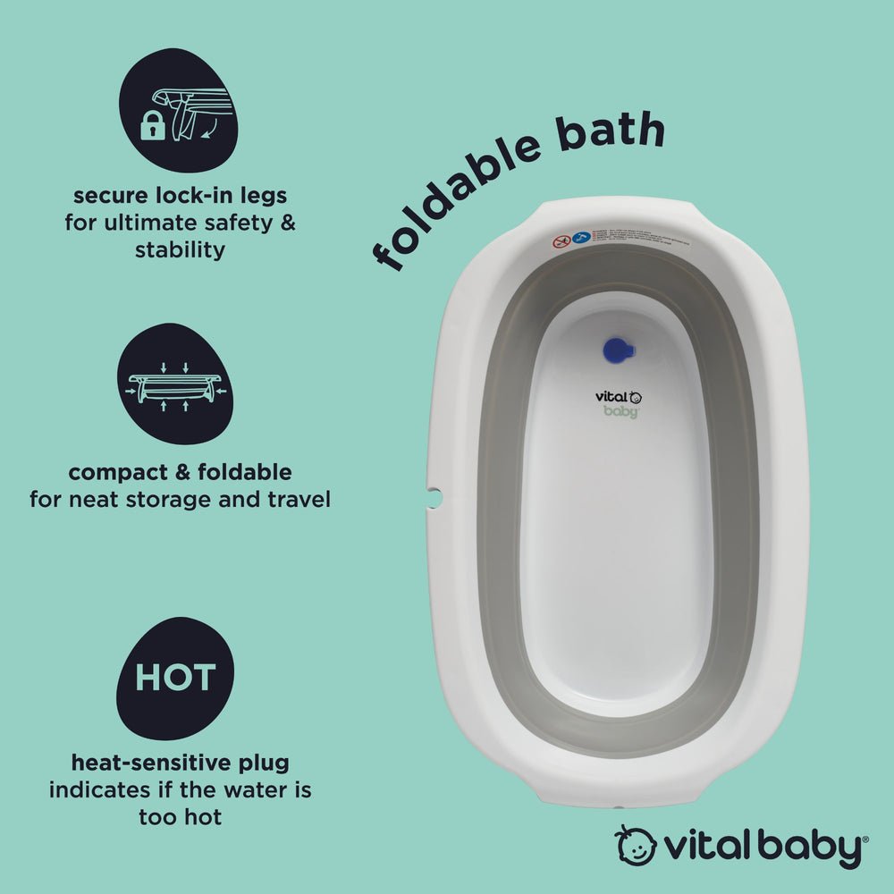 Vital Baby Foldable Compact Baby Bath - White & Grey - Baby&More