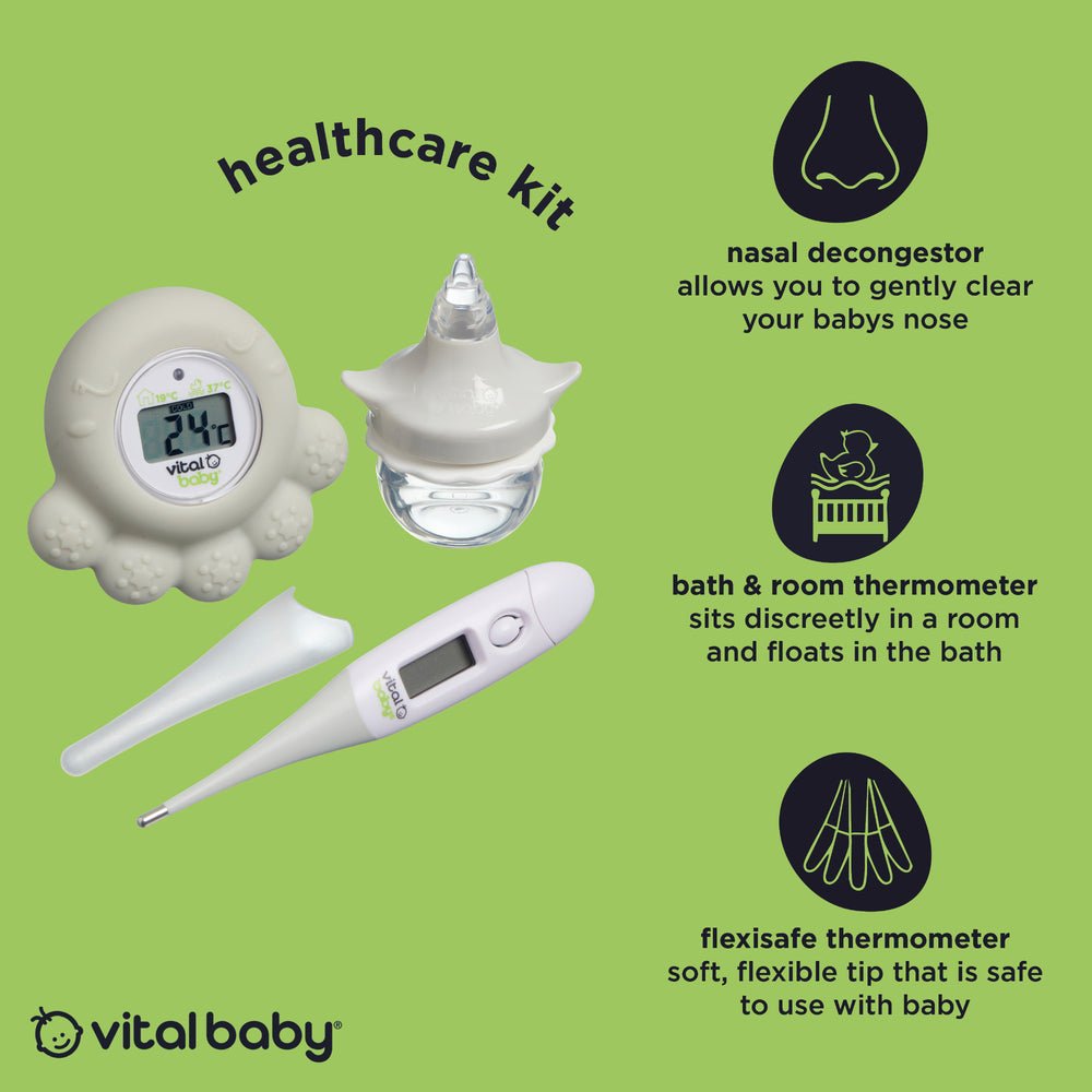 Vital Baby Healthcare Kit with Decongester, Room, Bath & Baby Thermometer - Baby&More