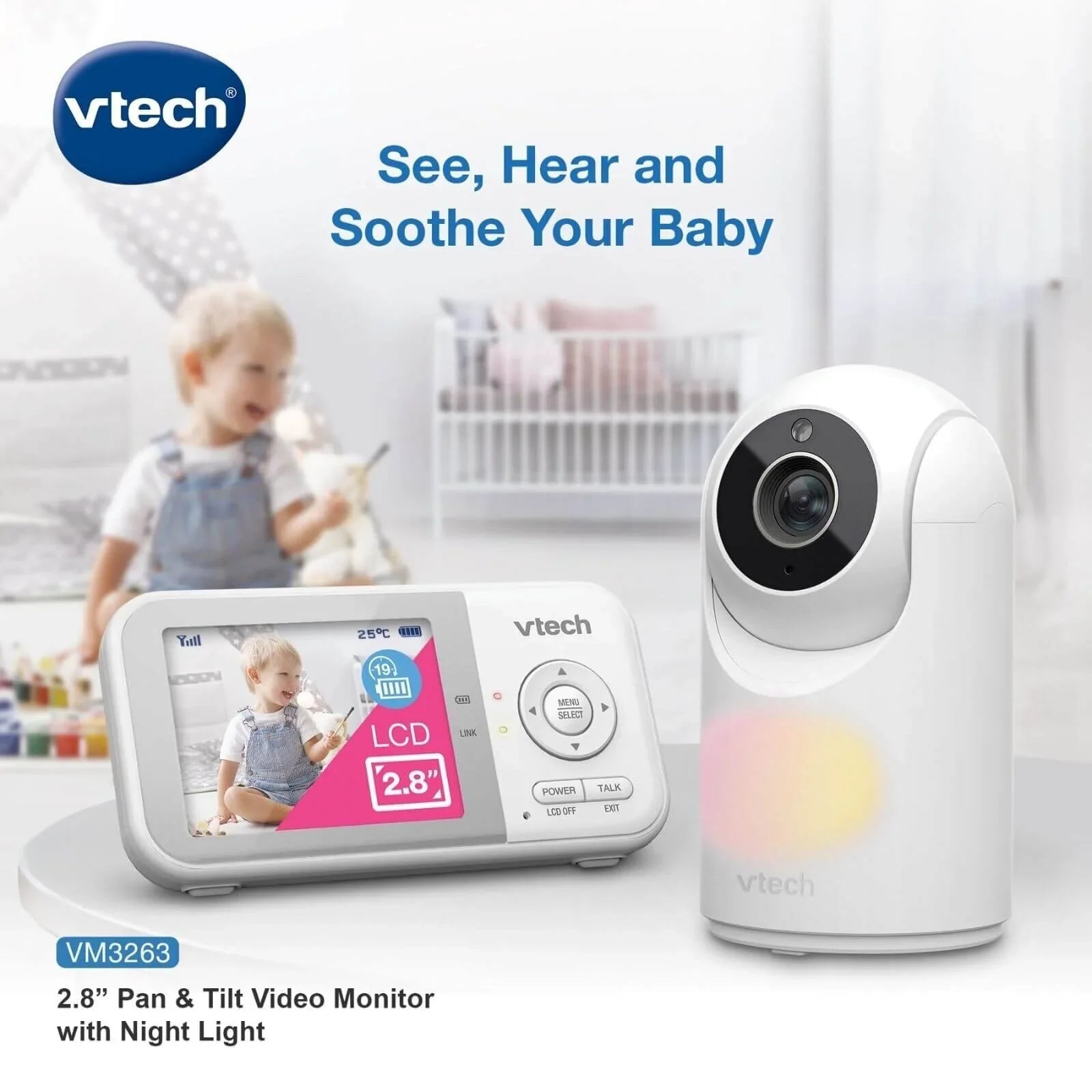 VTech - VM3263 2.8" Pan & Tilt Video Monitor with Night Light - Baby&More