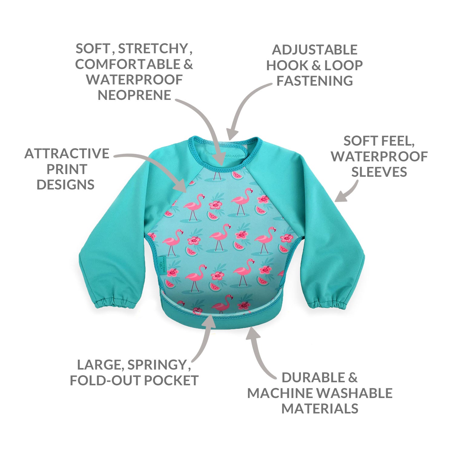 Weaning Bib with Sleeves - Flamingos UltraBib - Baby&More