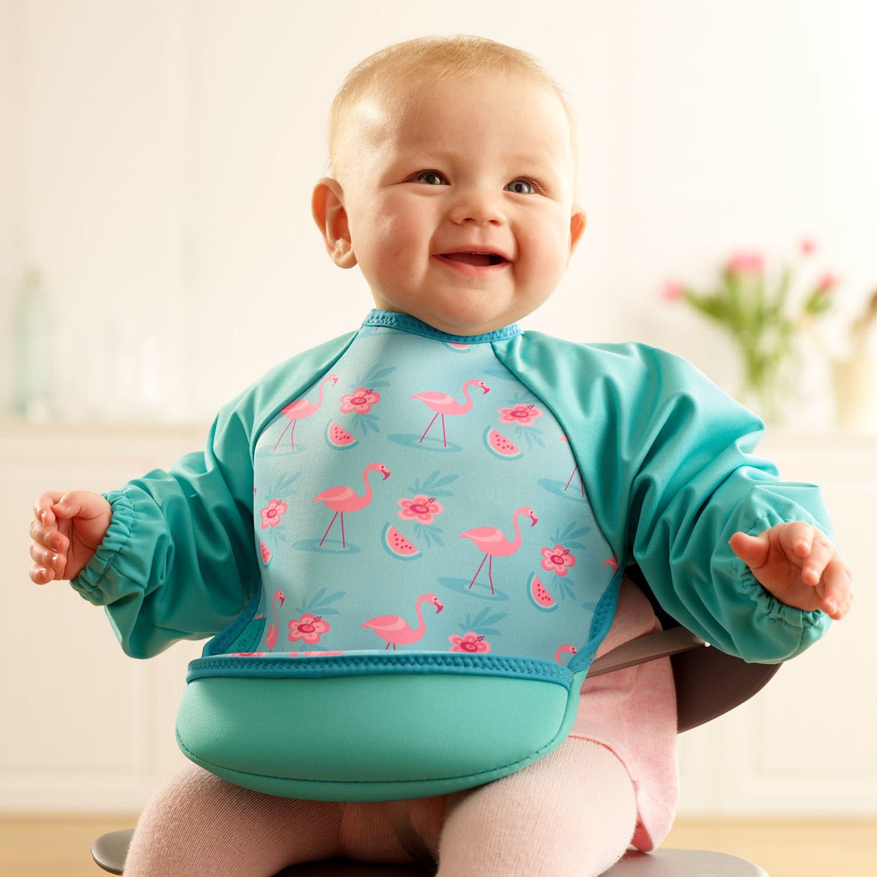 Weaning Bib with Sleeves - Flamingos UltraBib - Baby&More