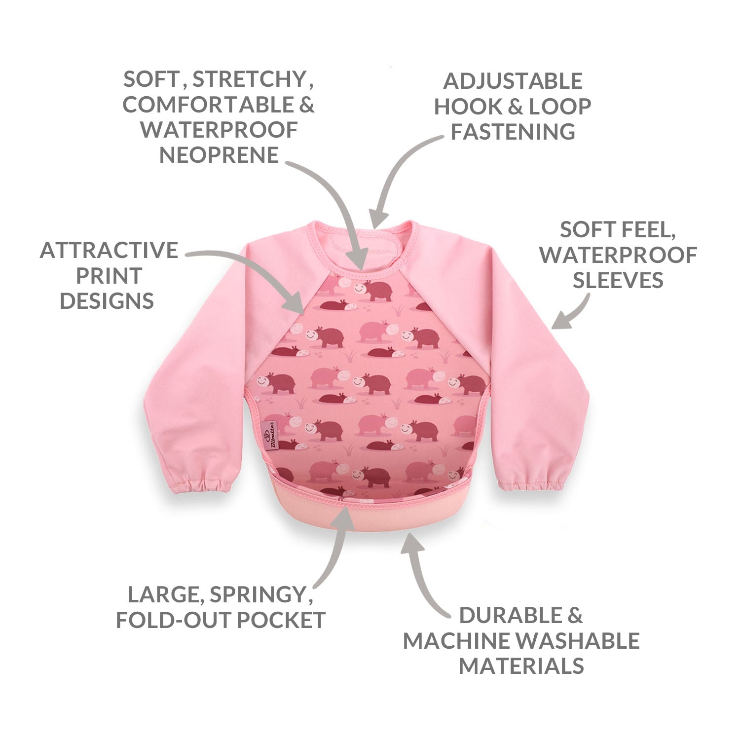 Weaning Bib with Sleeves - Hippos UltraBib - Baby&More