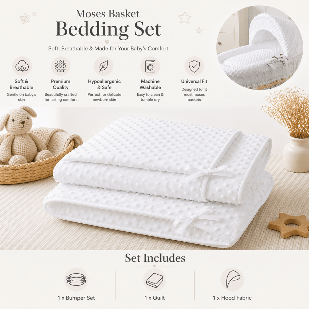 For Your Little One Moses Basket Bedding Set - White Dimple (Basket Not Included!)