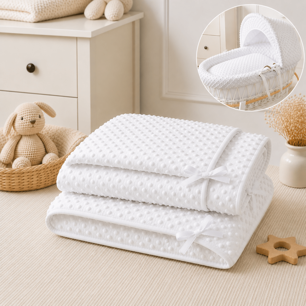 For Your Little One Moses Basket Bedding Set - White Dimple (Basket Not Included!)