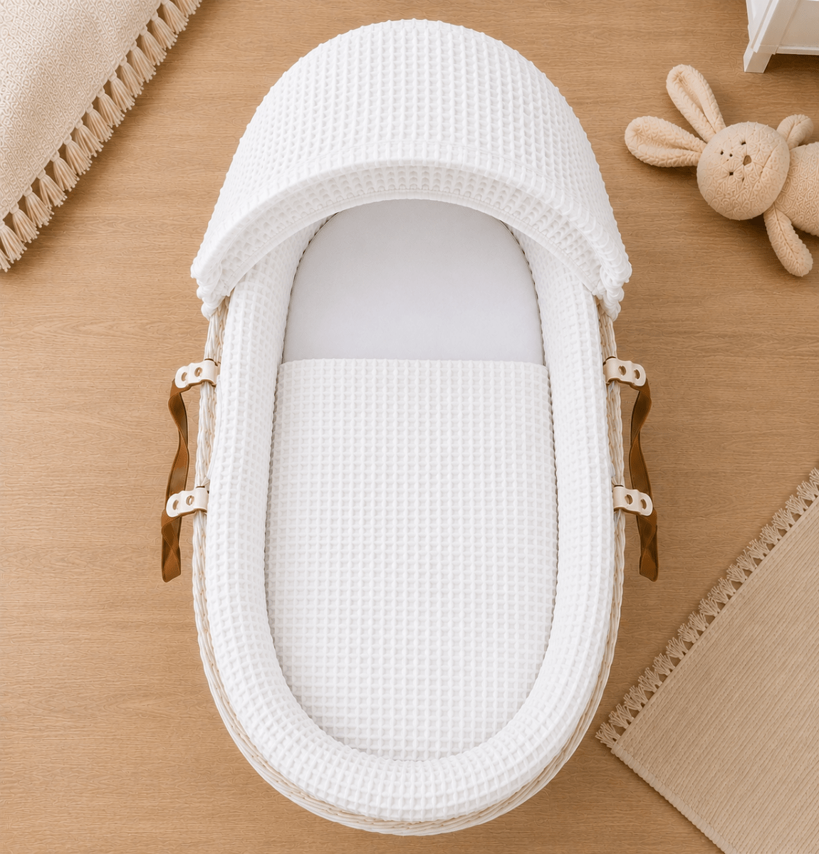 For Your Little One Moses Basket Bedding Set - White Waffle (Basket Not Included!)