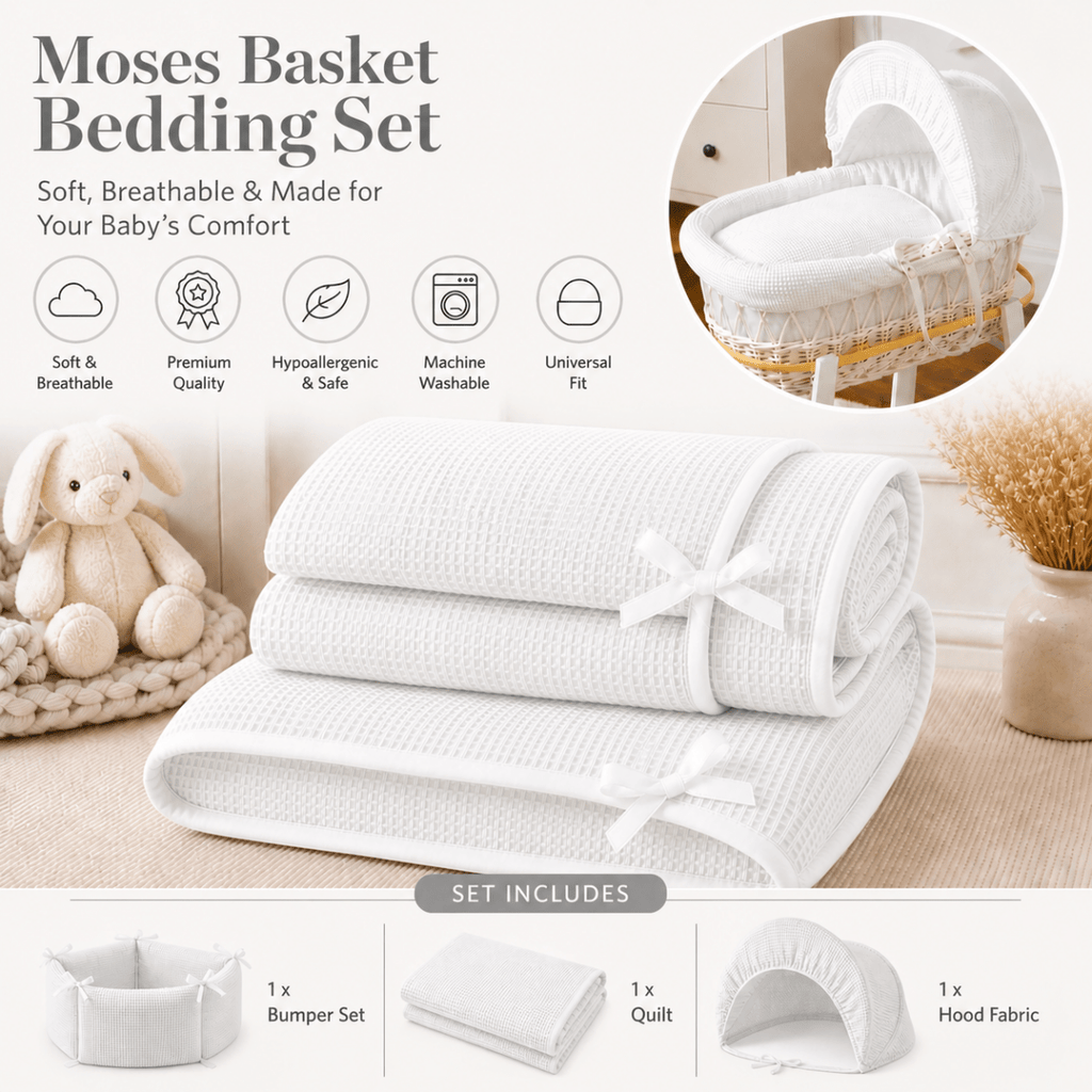 For Your Little One Moses Basket Bedding Set - White Waffle (Basket Not Included!)