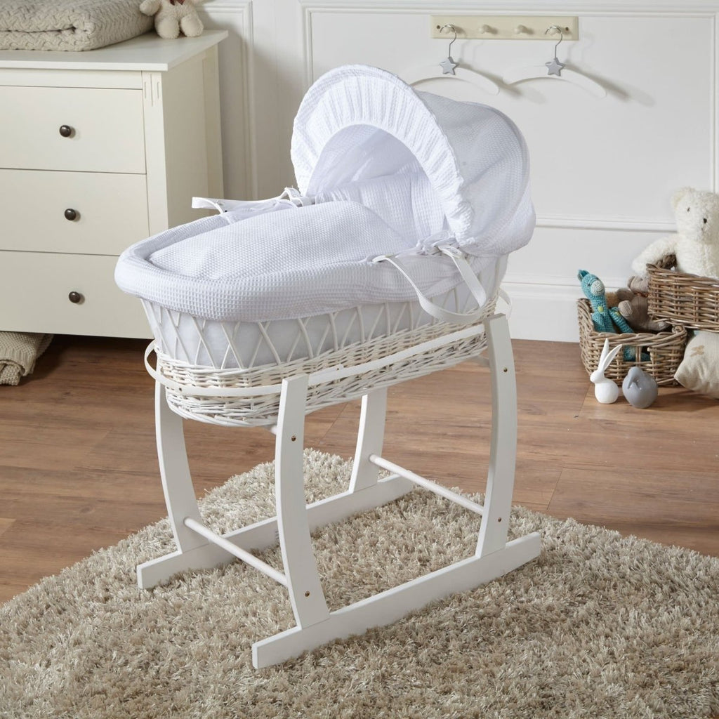 Wicker Baby Moses Basket With Stand and Bedding