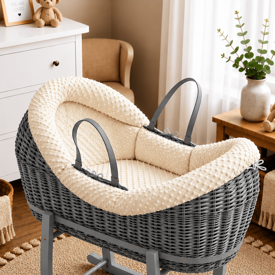 For Your Little One Wicker Pod Baby Deluxe Moses Basket with Bedding Set - No stand included
