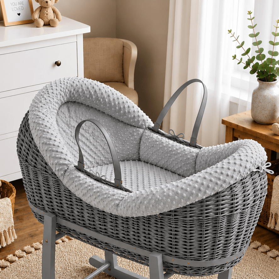 For Your Little One Wicker Pod Baby Deluxe Moses Basket with Bedding Set - No stand included