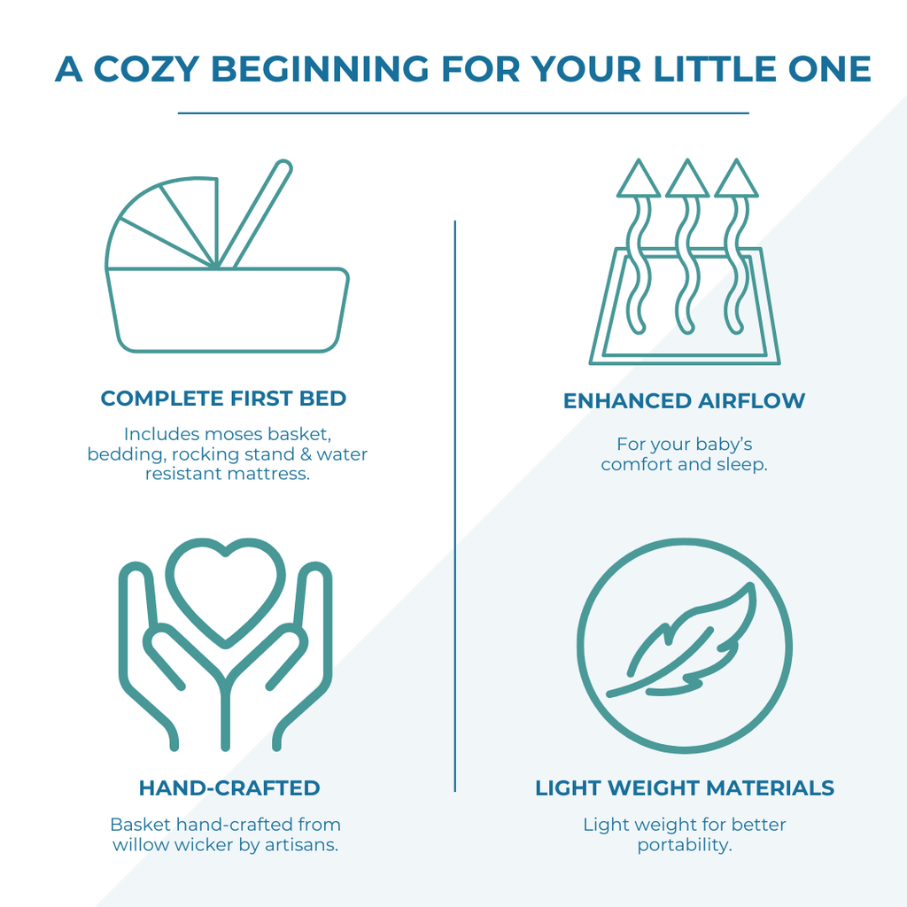 Wicker Deluxe Pod Baby Moses Basket With Stand - Baby&More