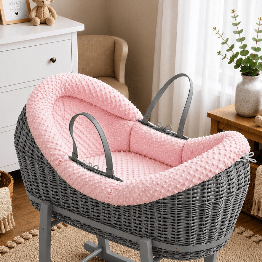 For Your Little One Wicker Pod Baby Deluxe Moses Basket with Bedding Set - No stand included