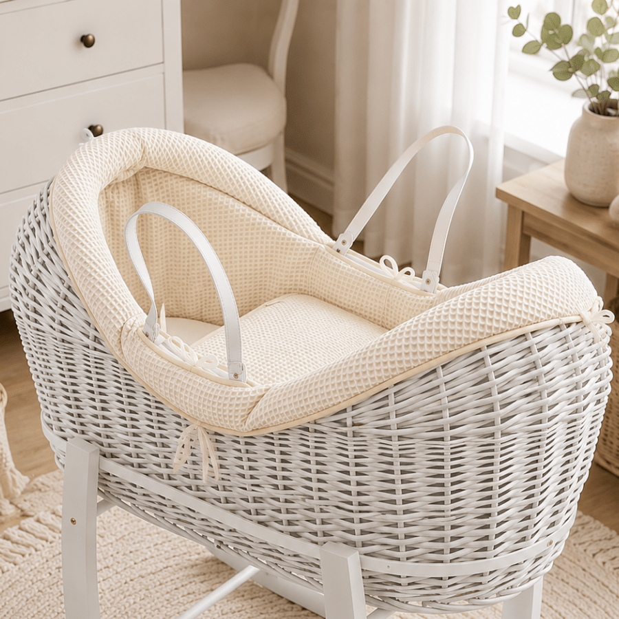 For Your Little One Wicker Pod Baby Deluxe Moses Basket with Bedding Set - No stand included