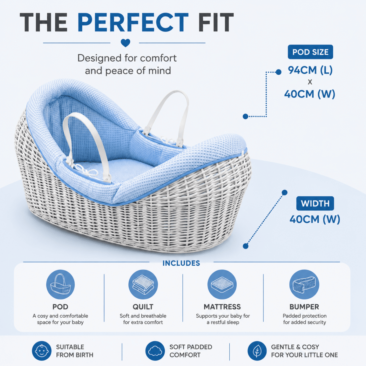 Wicker Deluxe Pod Baby Moses Basket With Stand - Baby&More