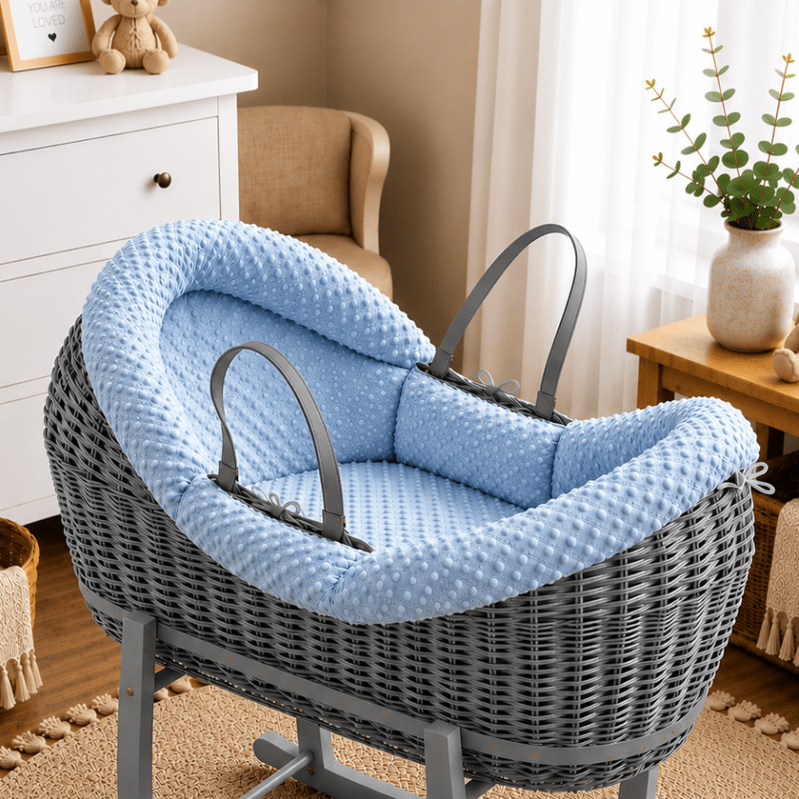 For Your Little One Wicker Pod Baby Deluxe Moses Basket with Bedding Set - No stand included