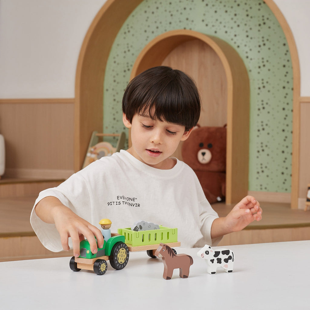 Wooden Farm Tractor with Trailer and Animals - Baby&More