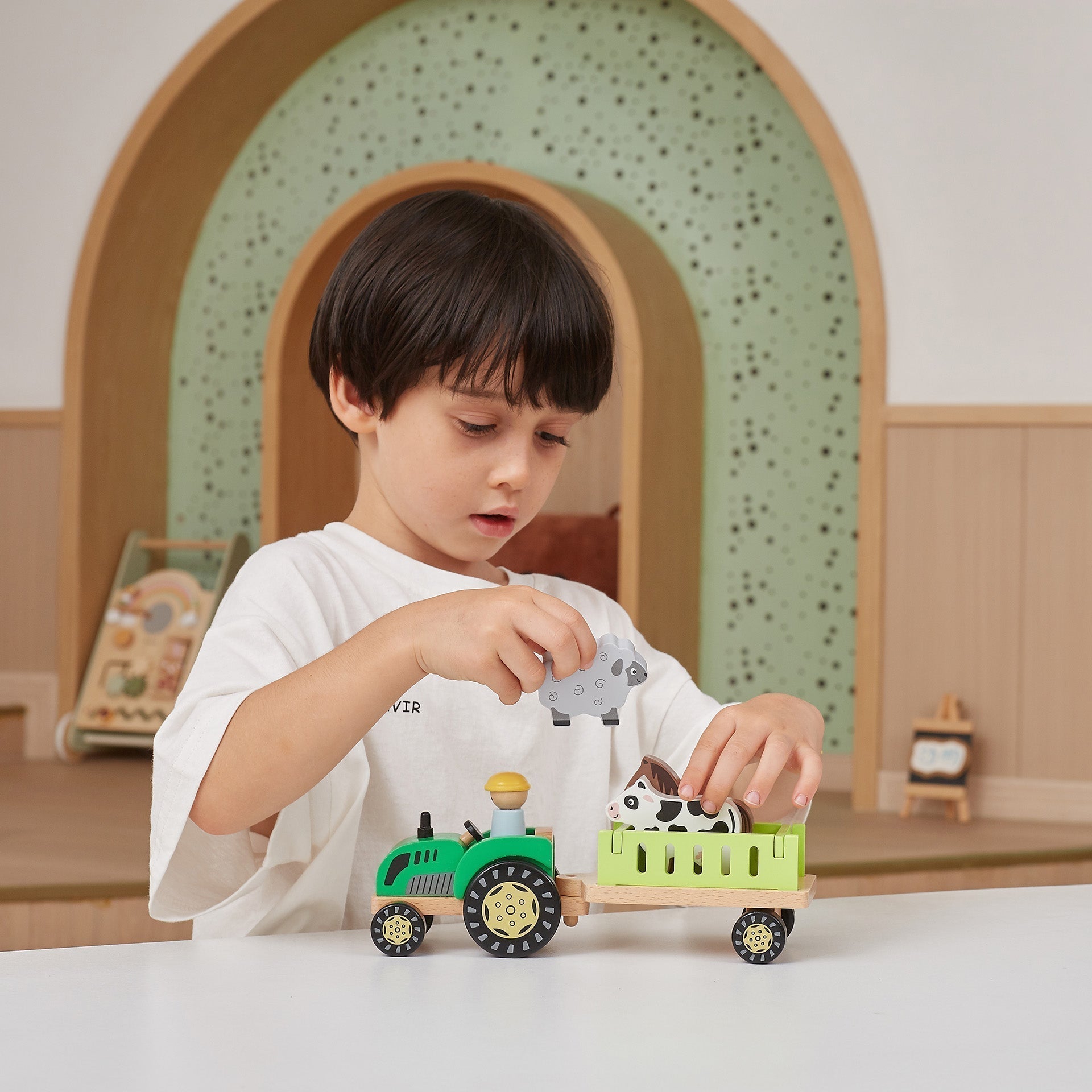 Wooden Farm Tractor with Trailer and Animals - Baby&More